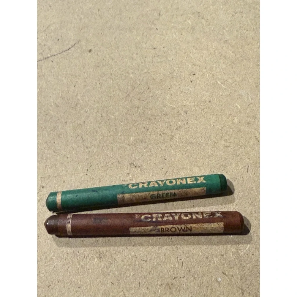 vintage 2 Prang crayons‎ gold foil lettering on the paper wrapper  Green Brown